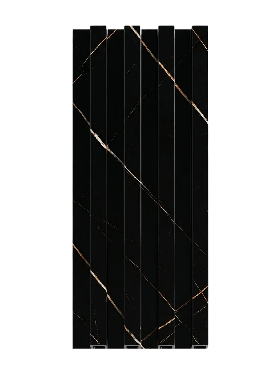 Noir Royale WPC fluted 3D wall panel in black with fine gold-toned veining