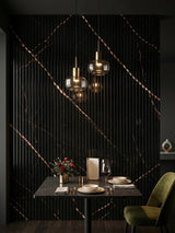 Noir Royale WPC fluted panels forming a black feature wall in an intimate dining area