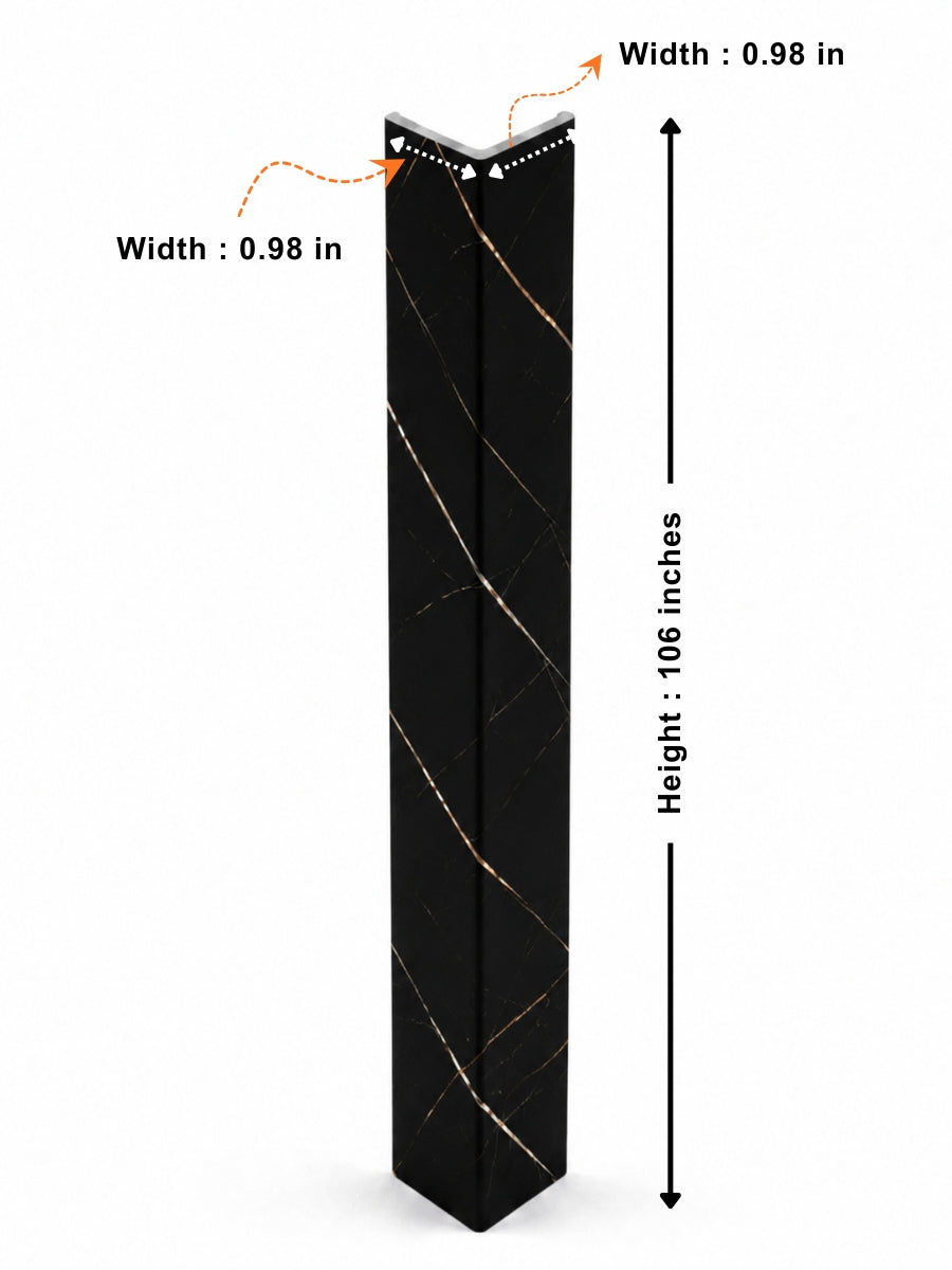Noir Royale corner trim dimensions showing a 106-inch height and 0.98-inch sides
