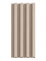 Pale beige WPC slat fluted wall panel sample with four raised vertical ribs