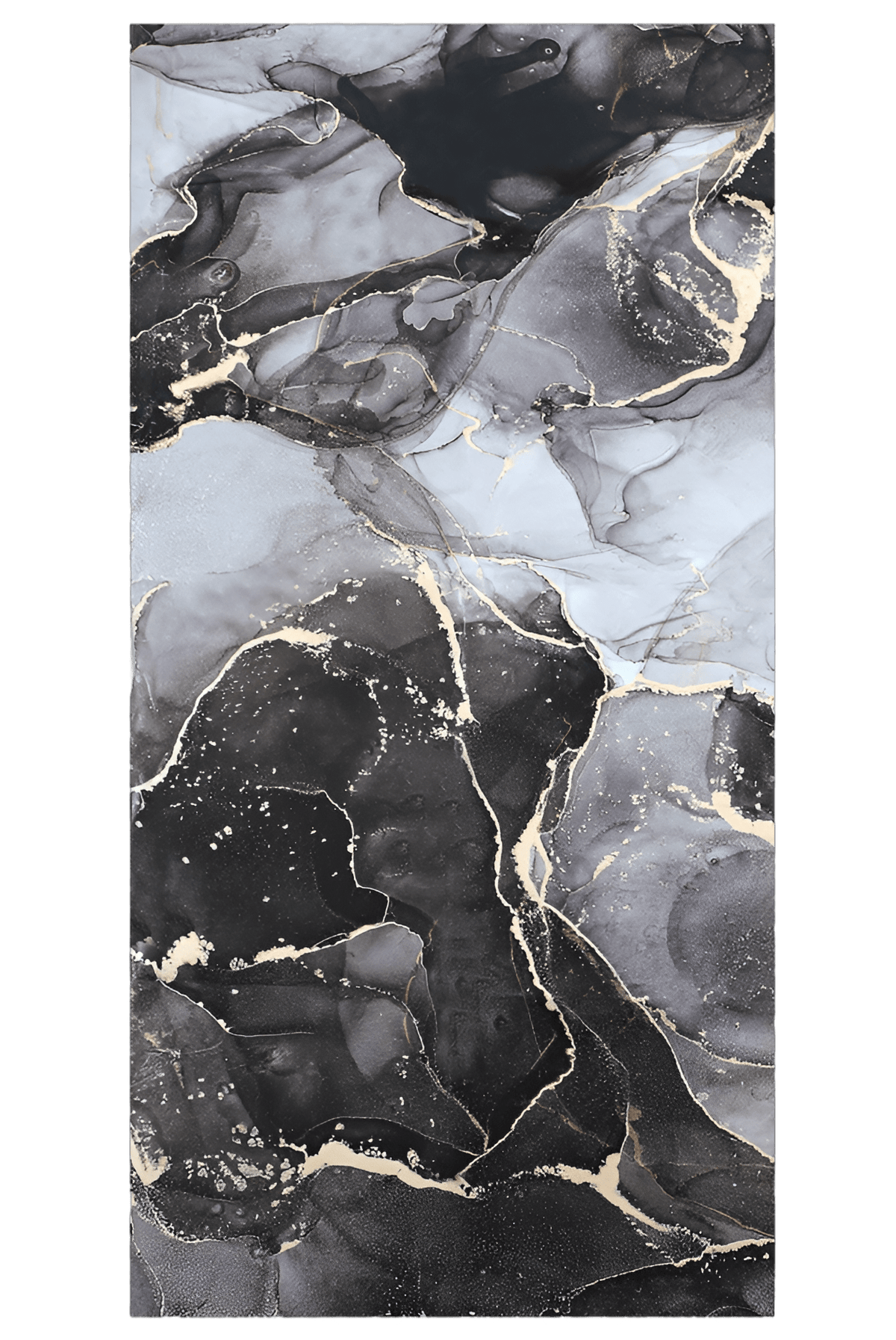 Full view of a 4x8 ft Golden Onyx 3D PVC marble sheet with black, gray, white and gold veining