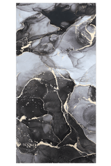 Full view of a 4x8 ft Golden Onyx 3D PVC marble sheet with black, gray, white and gold veining