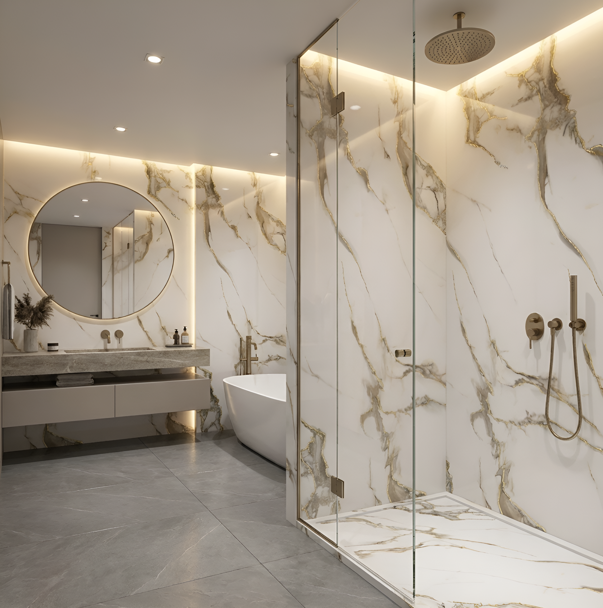 PVC MARBLE SHEETS DESIGN IN BATHROOM AND SHOWER-Gold 
