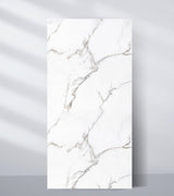 White PVC marble sheet sample with delicate gray and beige fractured veins