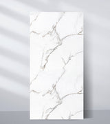 Calacatta White Marble PVC Wall Panel, 4 x 8 ft, with fine gray and gold veining