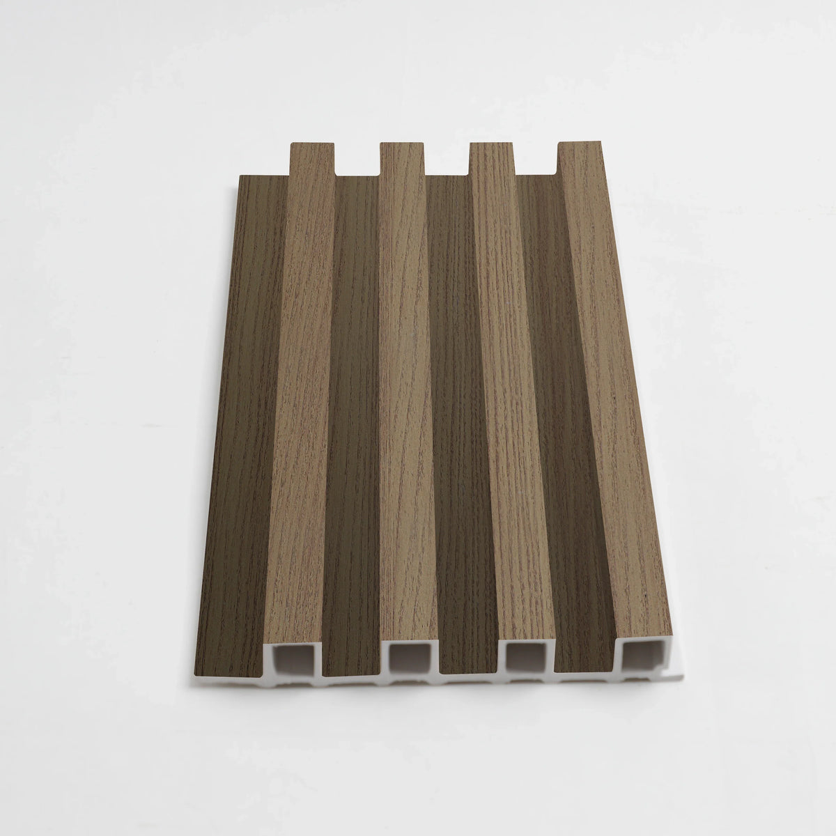 Royal Oak WPC fluted wall panel sample in a warm brown wood-grain finish