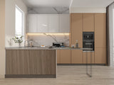 Royal Oak bamboo veneer fluted panel applied to a contemporary kitchen island front