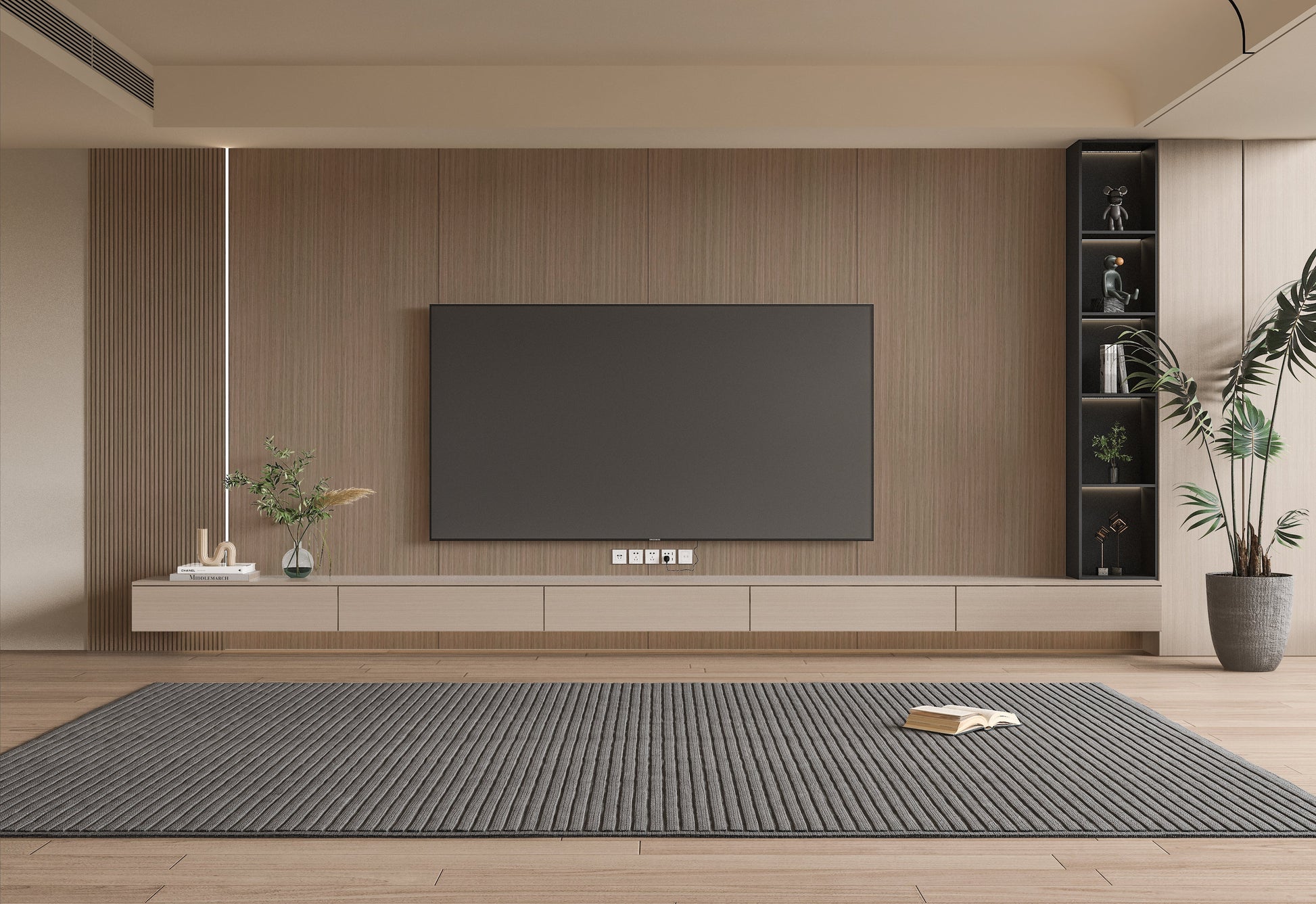 Royal Oak Bamboo Veneer Panel TV Wall Design