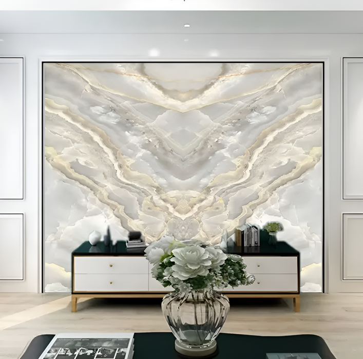 Beige and gold veined marble sheets with mirrored 3D effect