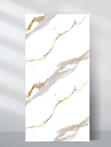 Silver Stream PVC marble sheet with a white surface and flowing gray and gold veining
