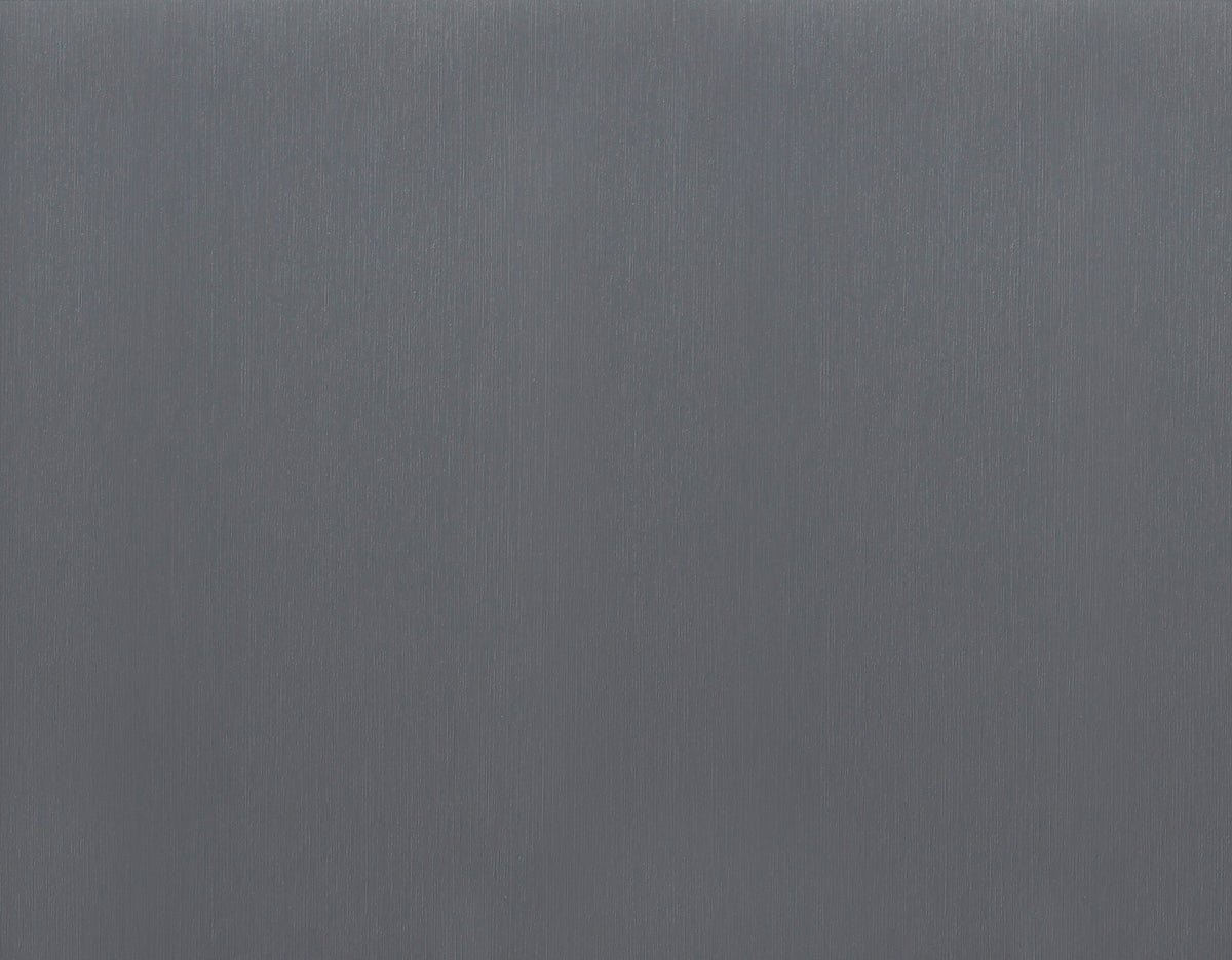 Close-up of the silver gray metallic wall panel finish with a fine vertical brushed texture