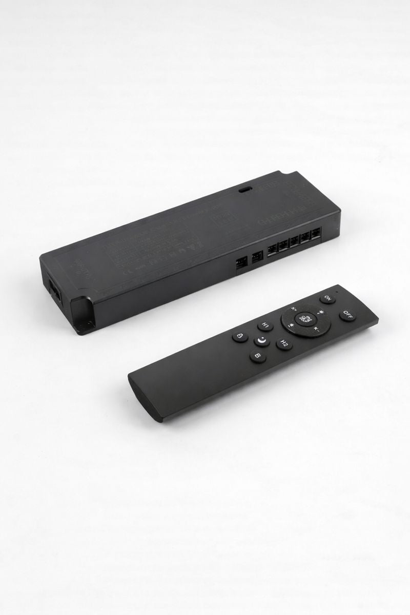 Black controller hub and remote for the 6-pack smart LED strip lights