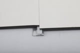Aluminum invisible seamless trim connector fitted beneath the joint of two white panels