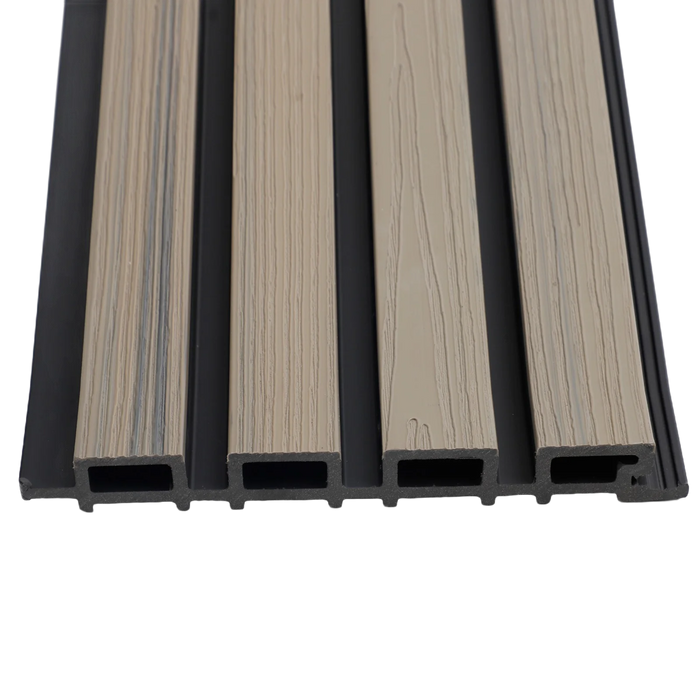 Light beige wood grain WPC wall panel with black border