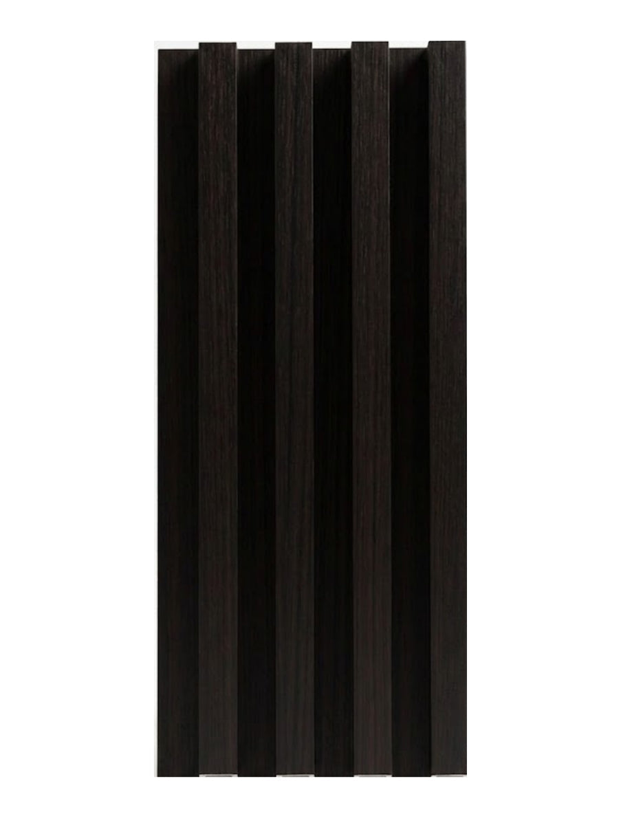 Walnut Ink Metallic WPC wall panel with dark vertical 3D fluted slats