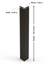 Walnut Ink Metallic corner trim dimensions showing 0.98-inch sides and 106-inch height