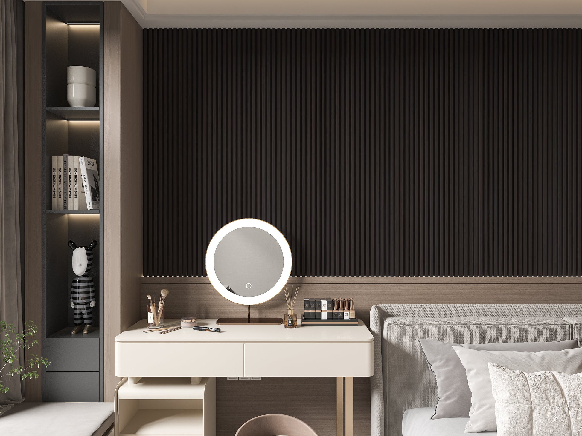 Walnut Ink WPC Fluted 3D Wall Panels. Accel Distribution Inc. Bedroom Wall Design