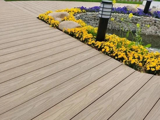 Brown walnut composite decking board with natural wood texture