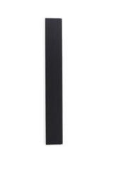 Front view of a slim black premium aluminum alloy fence sample with vertical ribbed texture