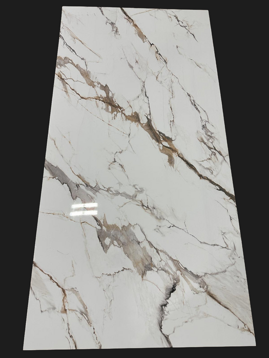 Polished gray-beige veined white marble PVC wall panel with glossy finish