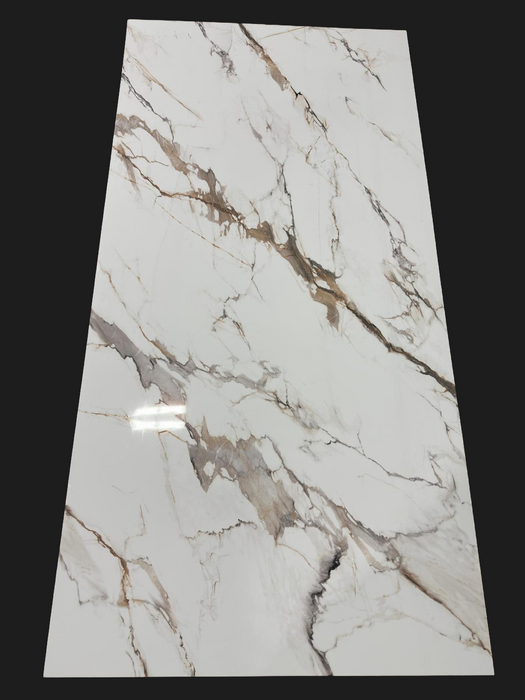 Polished gray-beige veined white marble PVC wall panel with glossy finish