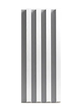 Front view of a white brushed WPC fluted 3D wall panel with raised vertical slats and recessed gray grooves