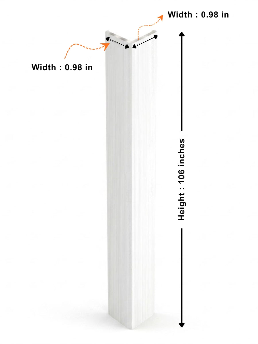 White brushed corner trim diagram showing a 106-inch height and two 0.98-inch sides