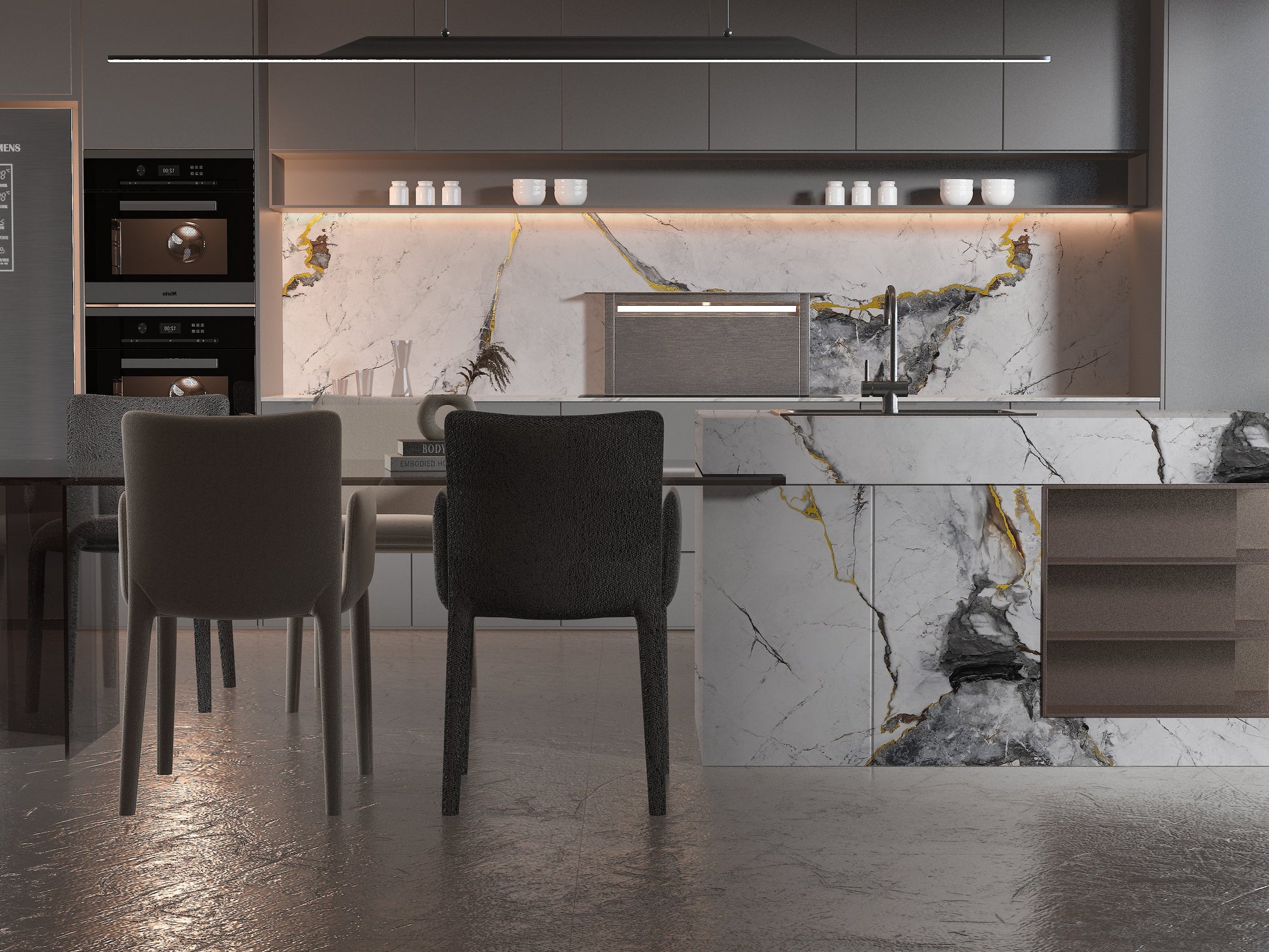 Waterproof white deep gray marble PVC wall panel 4x8 ft