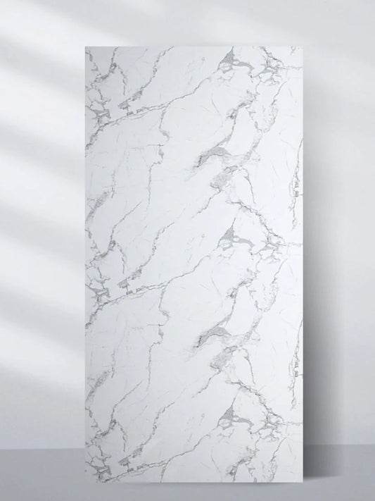 Full 4 x 8 ft white gray pearl marble PVC wall panel with delicate gray veining