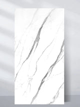 Upright 4 x 8 ft white matte marble PVC wall panel with sweeping gray veining