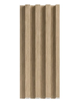 White oak WPC fluted 3D wall panel with vertical wood-grain ridges