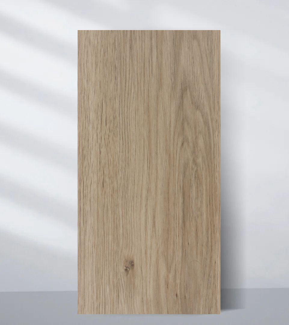 Commercial grade white oak veneer wall panel with natural vertical grain, 108 × 48 inches