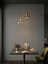 White linen fluted WPC wall panels creating a vertical accent wall in a modern dining nook