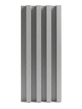 Single white linen WPC wall panel with deep vertical 3D fluting on a white background