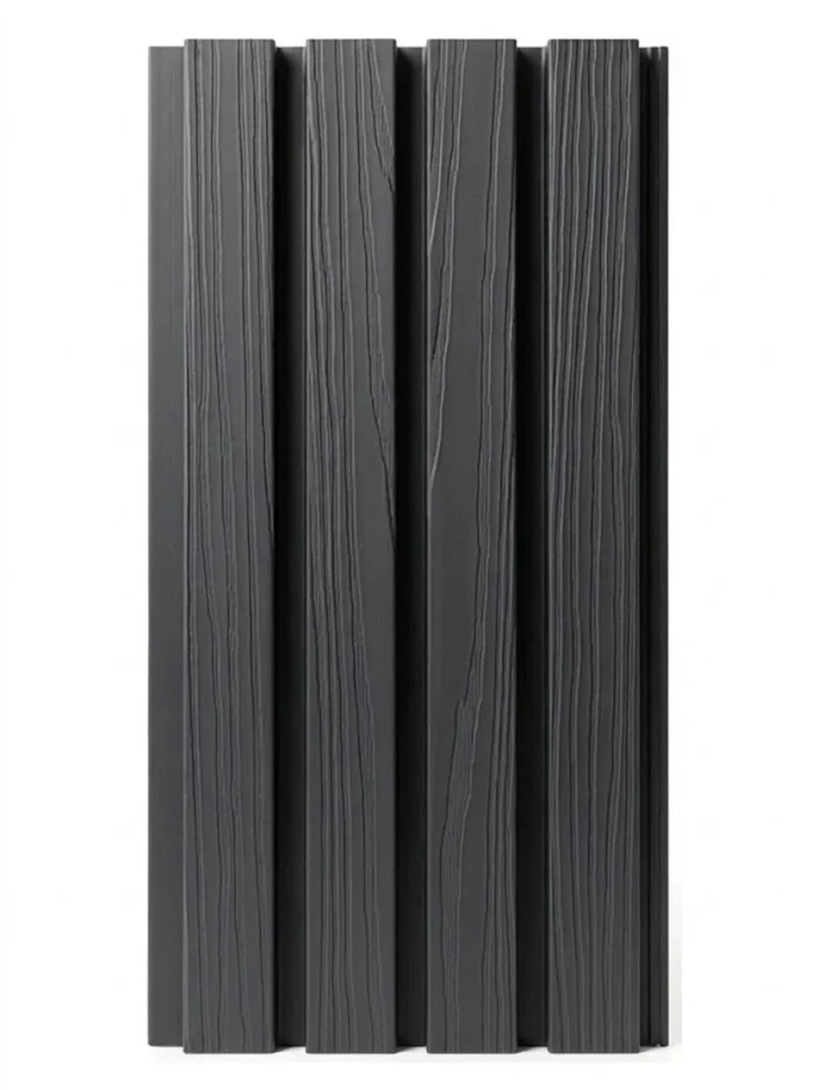 Black Composite Cladding 8×8 Sample with raised vertical slats and wood-grain texture
