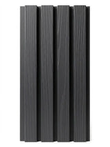 Black Composite Cladding 8×8 Sample with raised vertical slats and wood-grain texture