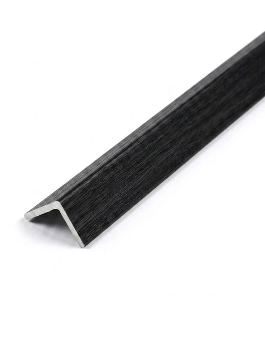 L-shaped acoustic and fluted wall panel trim with a charcoal-black brushed finish