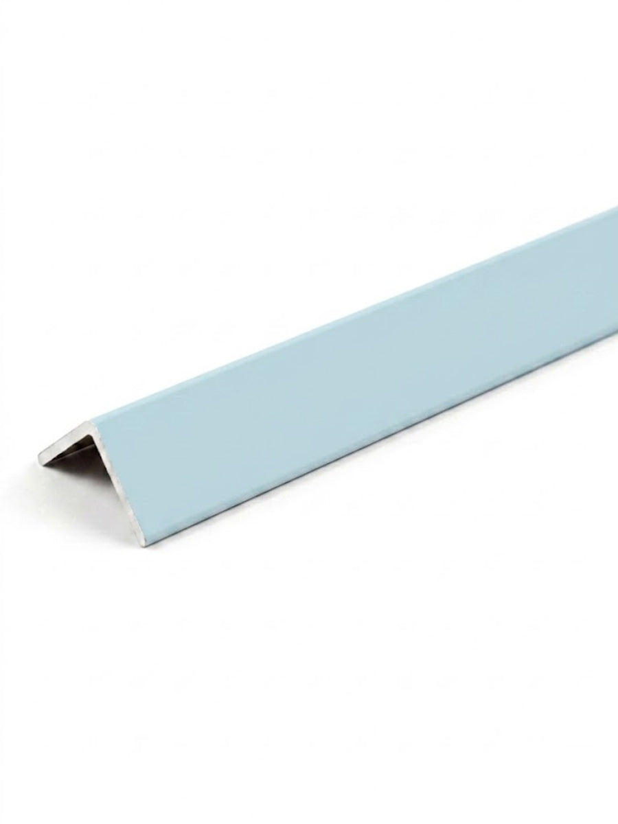 L-shaped wall panel trim with a smooth pale blue finish