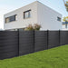 Modern black composite fence kit with horizontal planks