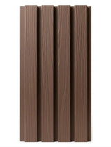 Dark brown composite wide exterior cladding panel with four raised wood-grain slats