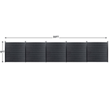 Five black composite fence panels measuring 6 feet high and 30 feet wide overall