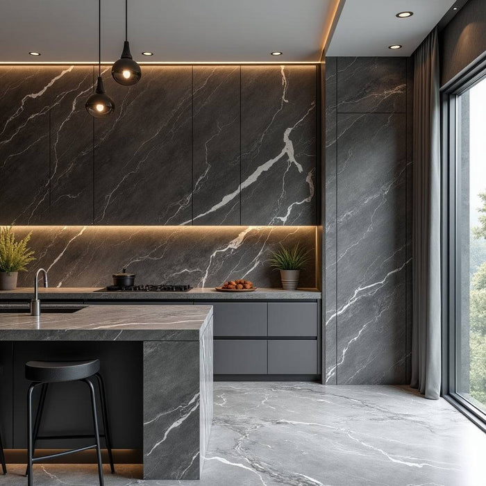 Dark gray marble PVC wall panel with UV protection