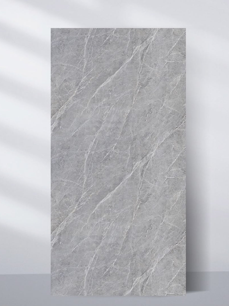 Full 4 x 8 ft ash gray marble PVC wall panel with fine white veining