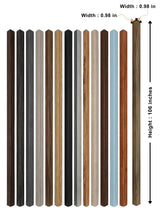 Assorted trims for acoustic and fluted wall panels shown in multiple colors, measuring 0.98 x 0.98 inches and 106 inches long