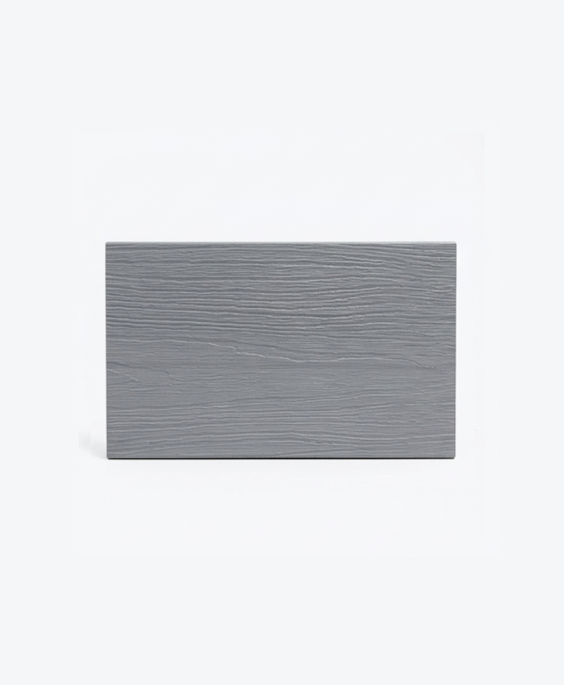 Gray composite fence sample with horizontal wood-grain texture