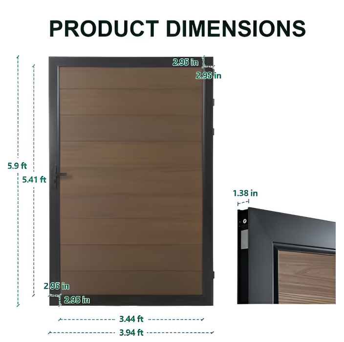 Brown wooden privacy fence gate with a sturdy metal frame