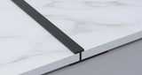 Black 3mm aluminum H-joint connection trim joining white marble-look PVC wall panels