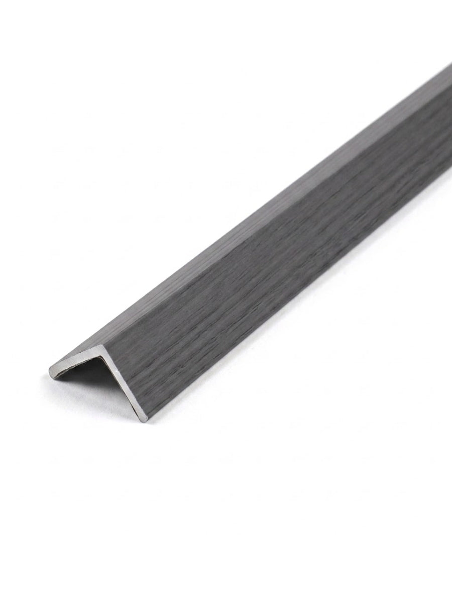 L-shaped wall panel trim with a medium gray wood-grain finish