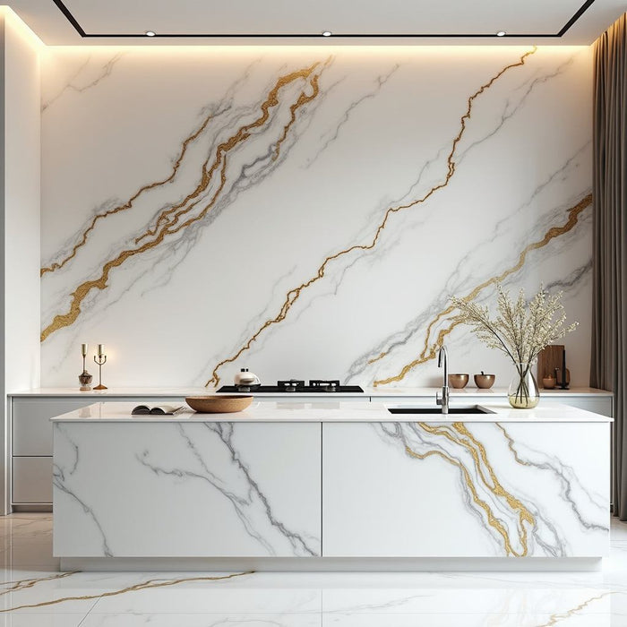 Luxe Gold Marble Sheet UV Protected PVC Wall Panel - 4x8 ft, Fireproof & Waterproof