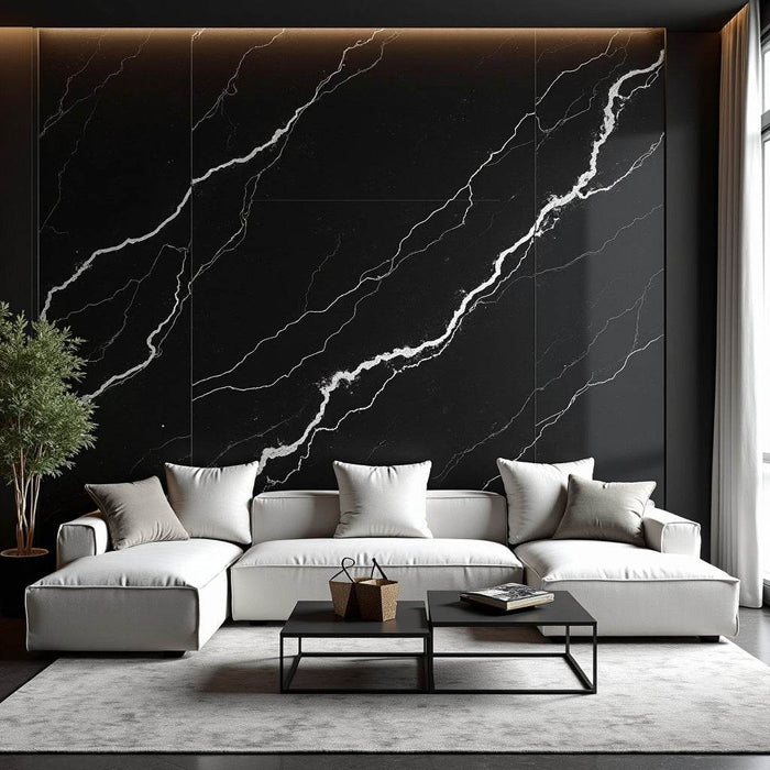 Stylish deep black marble wall panel with white veins